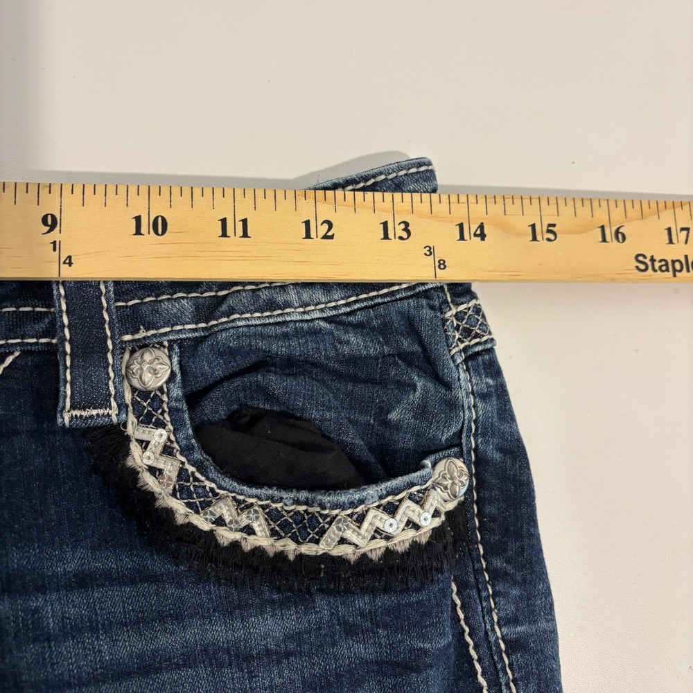 Miss Me Signature Bootcut Blue Jeans Women 27x34 Stretch Western Boho Distress - Picture 6 of 14